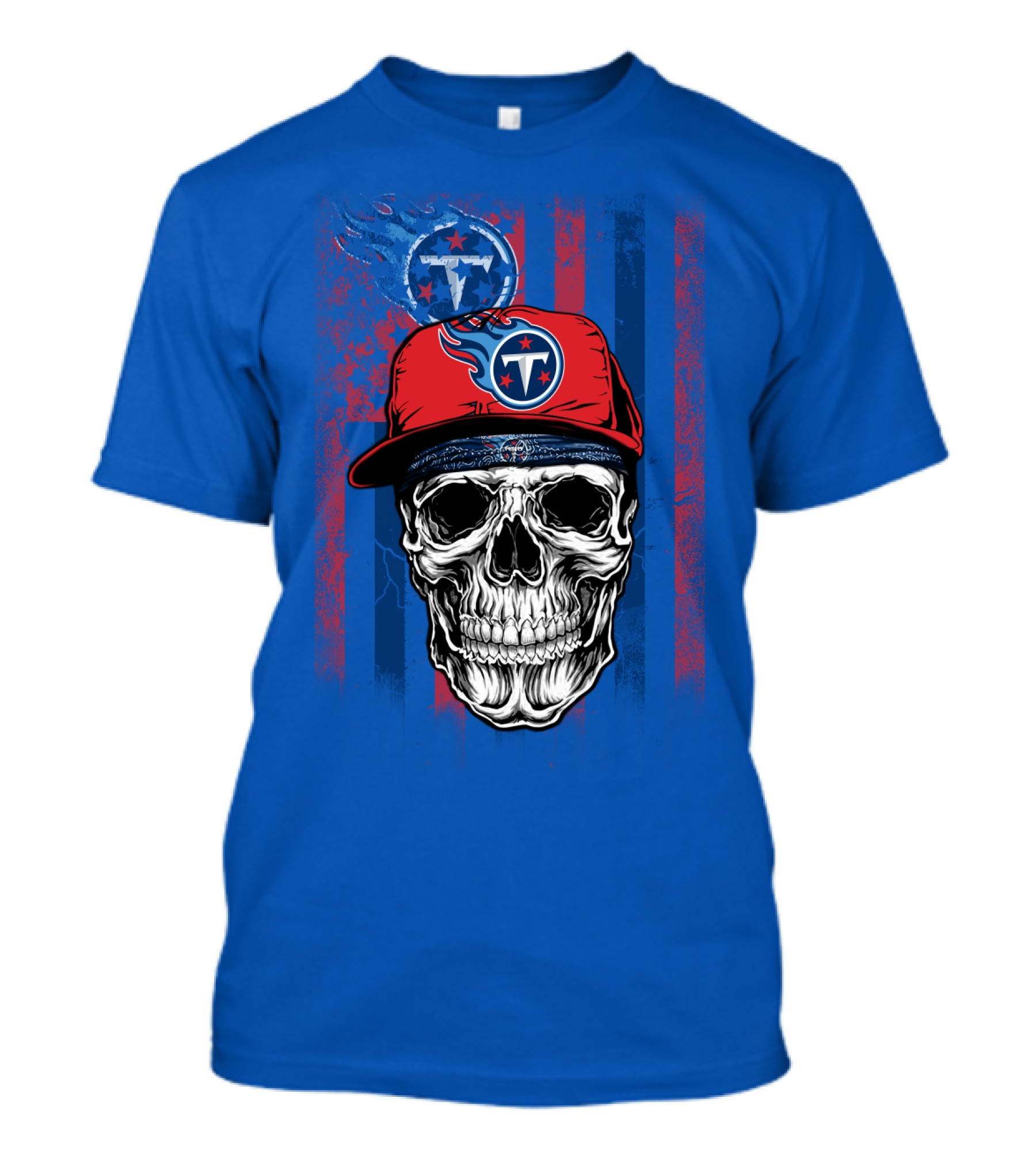 Tennessee Titans Skull With Cap Logo And Stripes T-Shirt