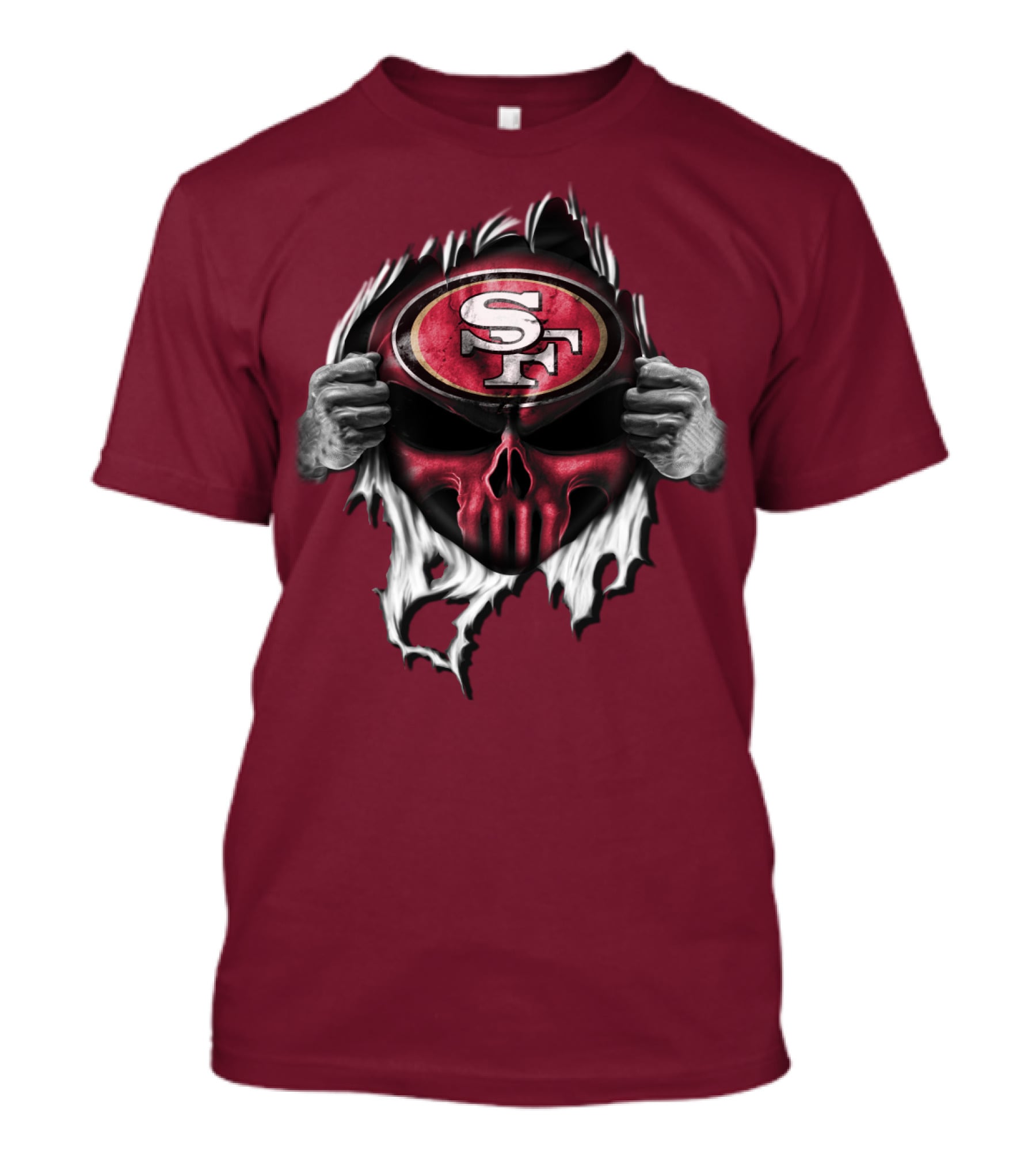 San Francisco 49ers Skull Sf Emblem Red Torn T-Shirt