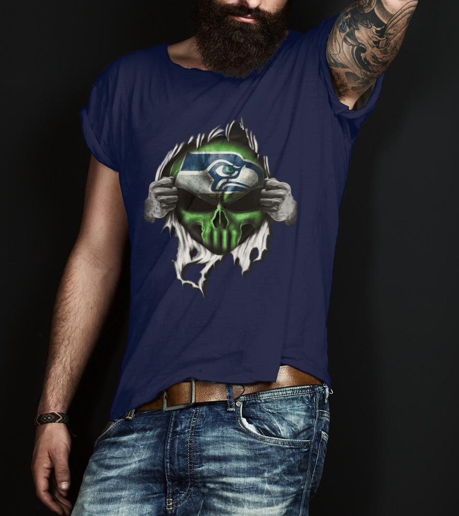 Seattle Seahawks Skull Ripping T-Shirt