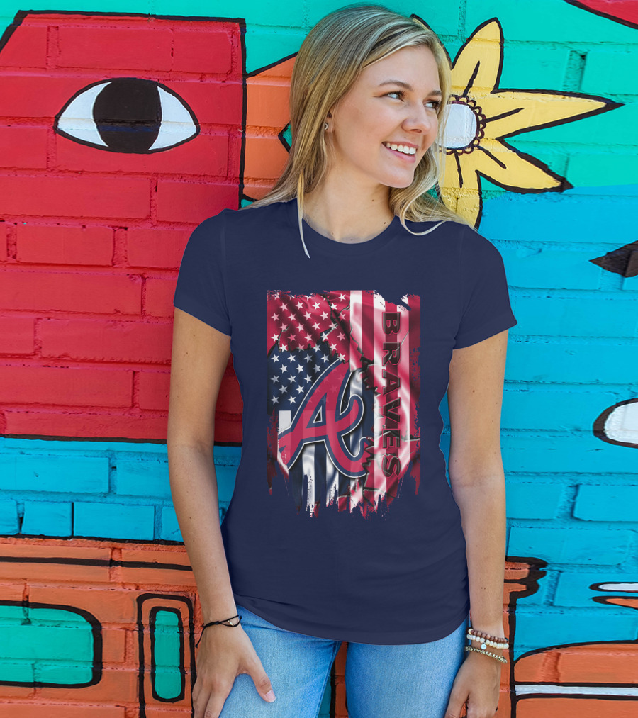 Atlanta Braves American Flag Grunge Style T-Shirt