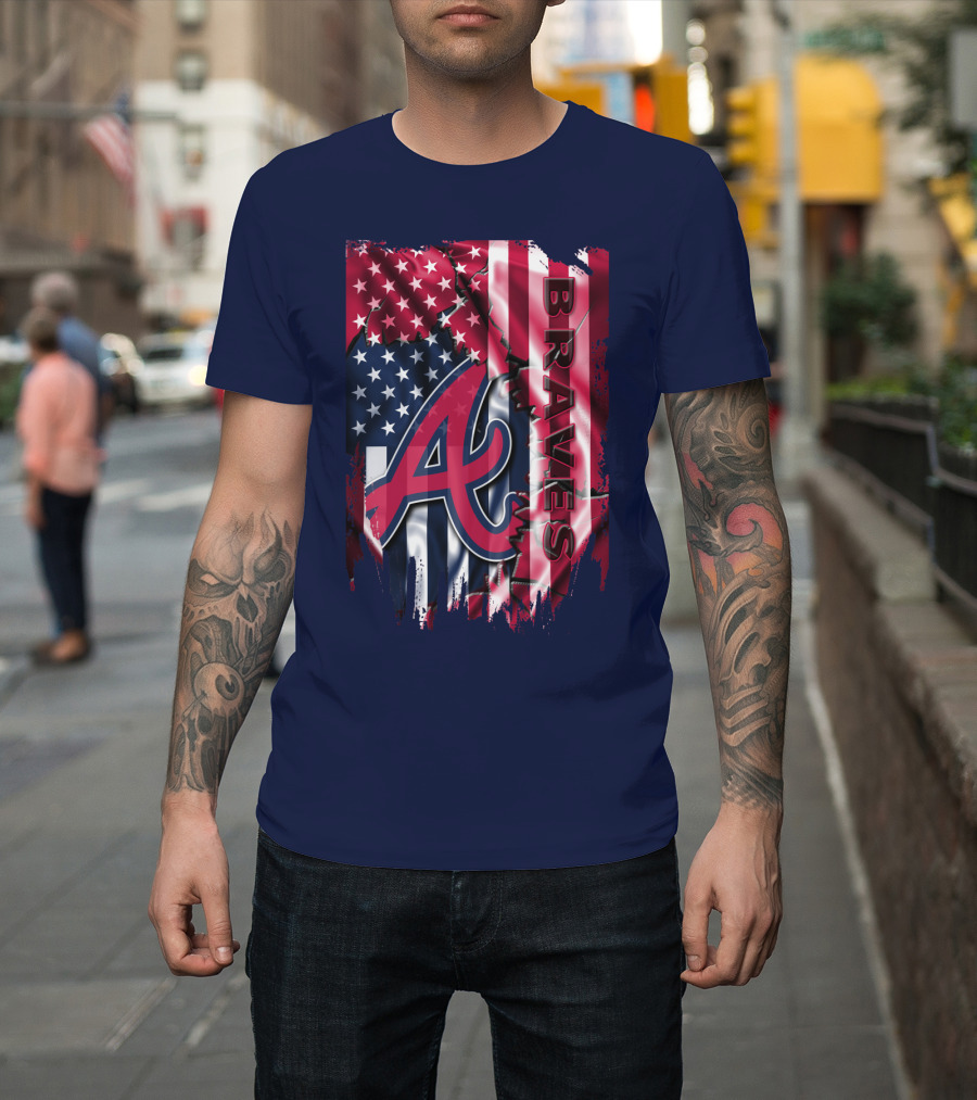 Atlanta Braves American Flag Grunge Style T-Shirt