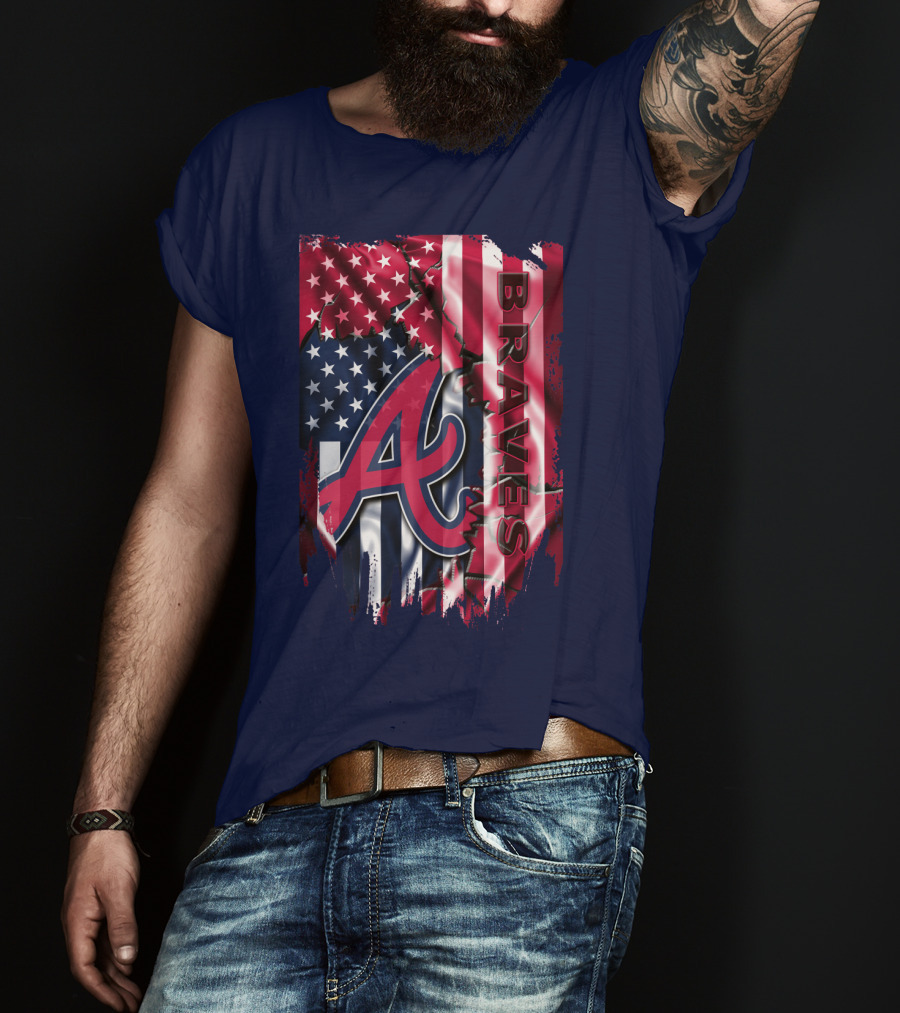 Atlanta Braves American Flag Grunge Style T-Shirt
