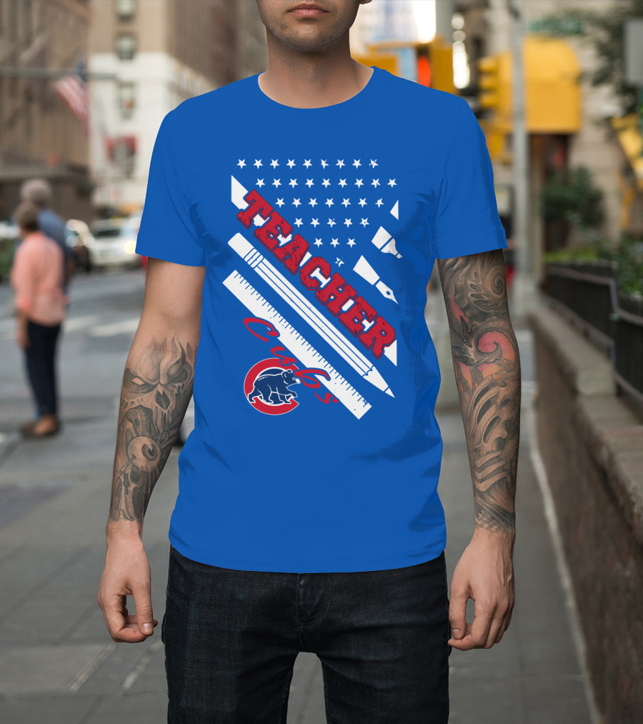 Teacher Cubs American Flag Baseball T-Shirt