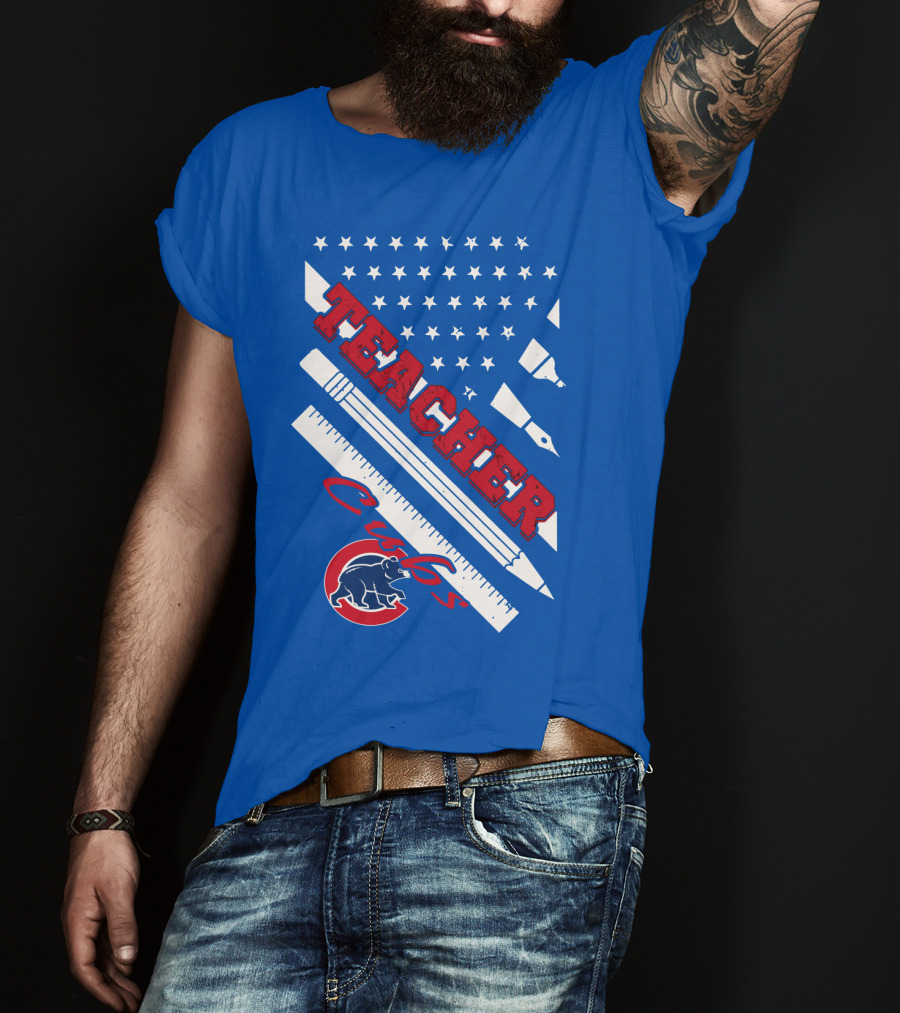 Teacher Cubs American Flag Baseball T-Shirt