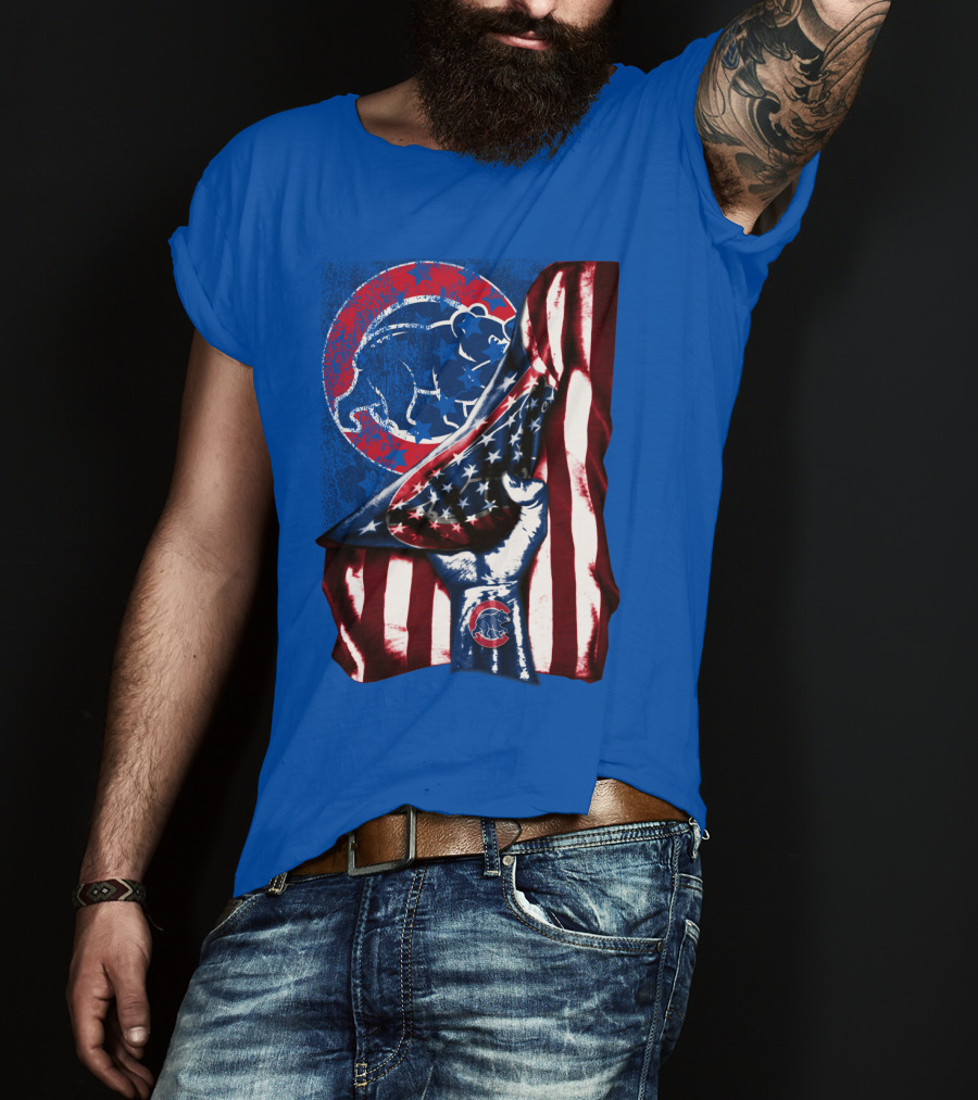 Chicago Cubs American Flag Bear Logo Fist T-Shirt