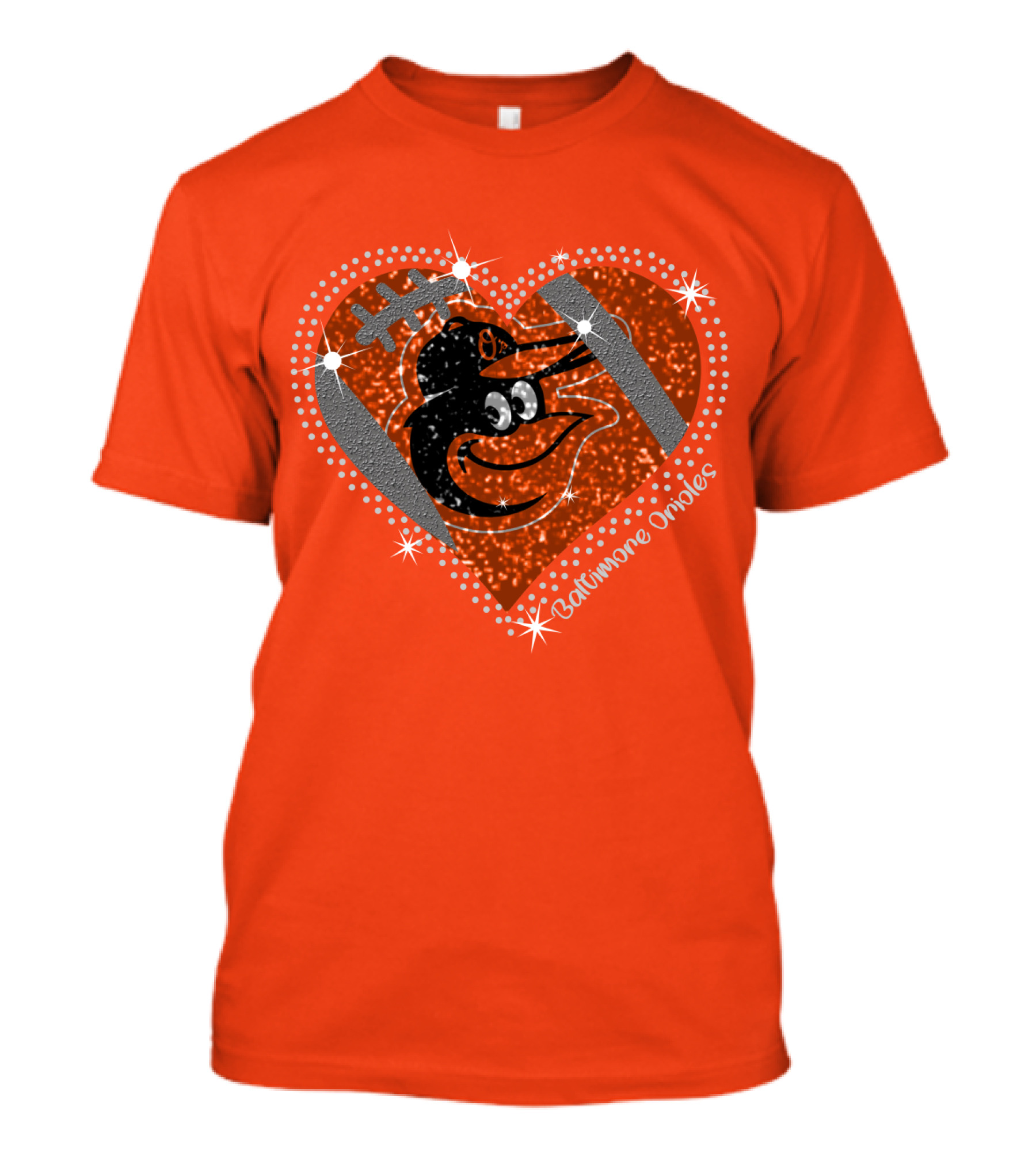 Baltimore Orioles Sparkling Heart And Baseball T-Shirt