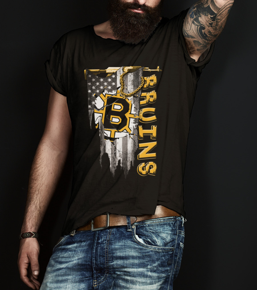 Boston Bruins American Flag Distressed Style T-Shirt