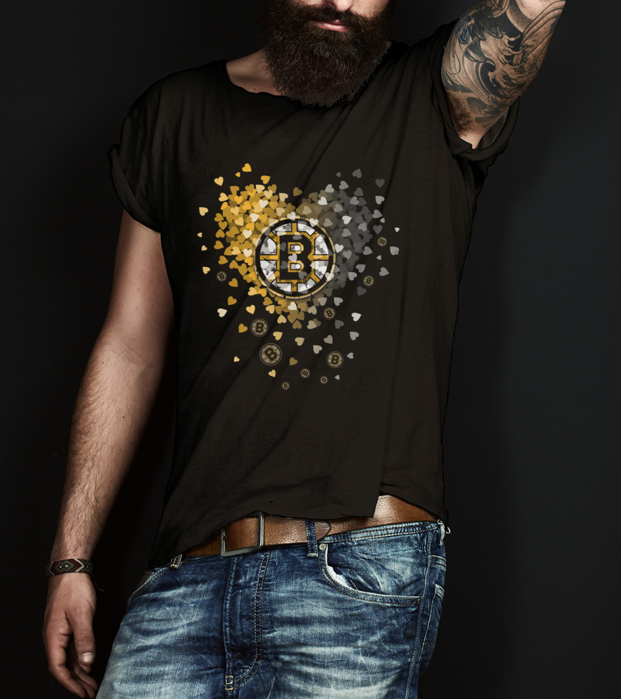 Boston Bruins Heart-Inspired Logo And Symbol Design With Colorful Hearts T-Shirt