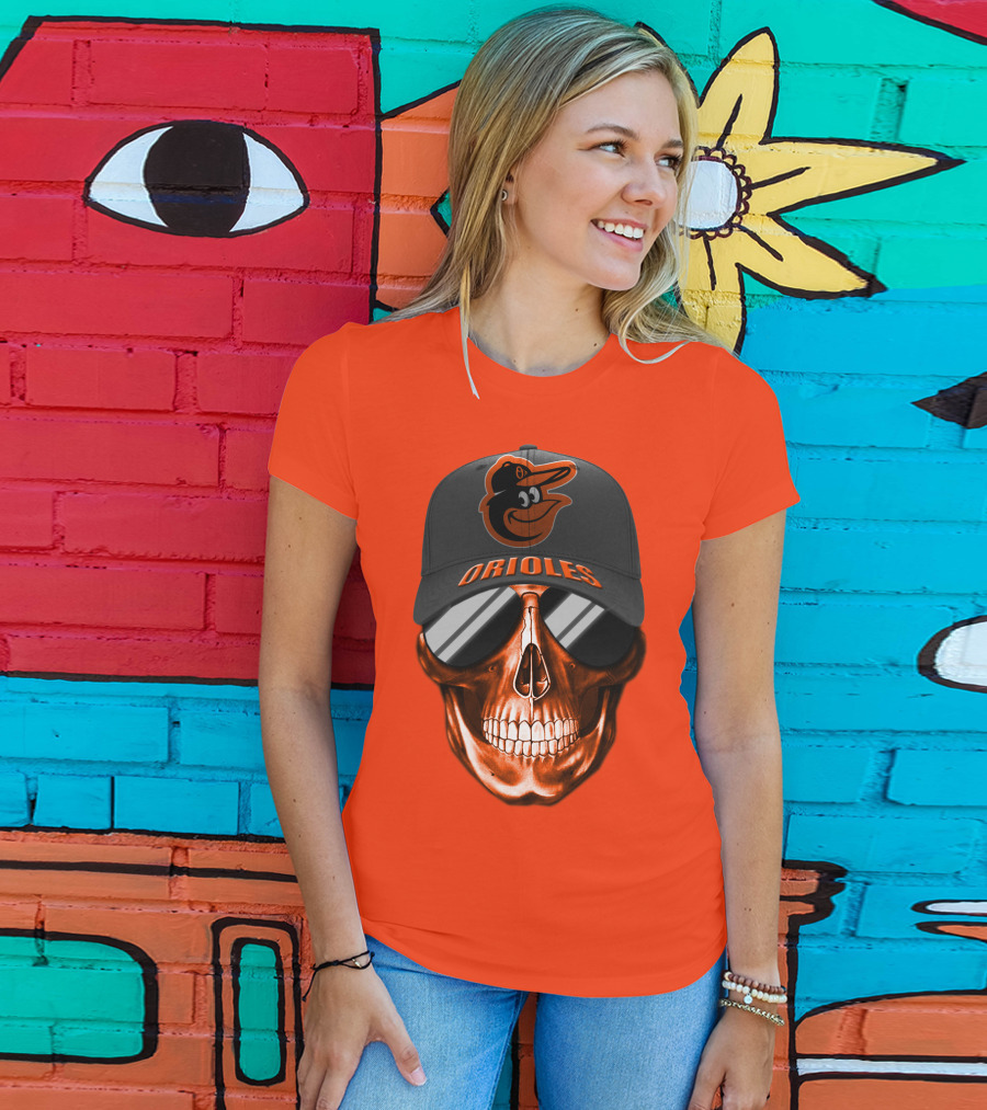 Baltimore Orioles Skull With Cap T-Shirt