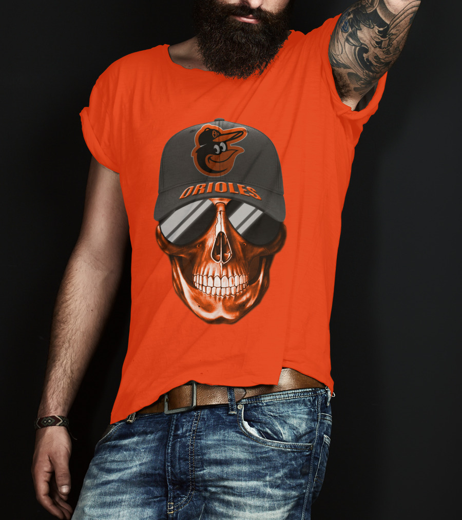 Baltimore Orioles Skull With Cap T-Shirt