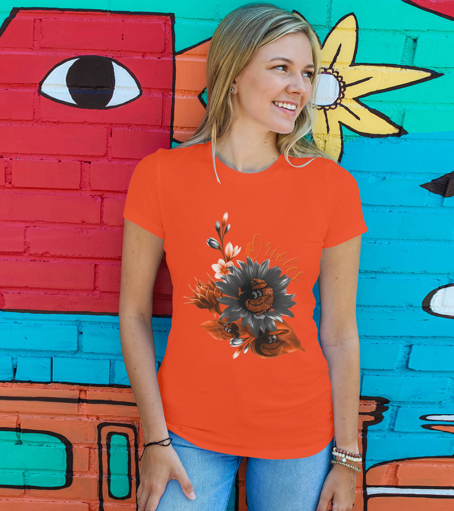 Orioles Sunflower Floral Design Baltimore Orioles T-Shirt