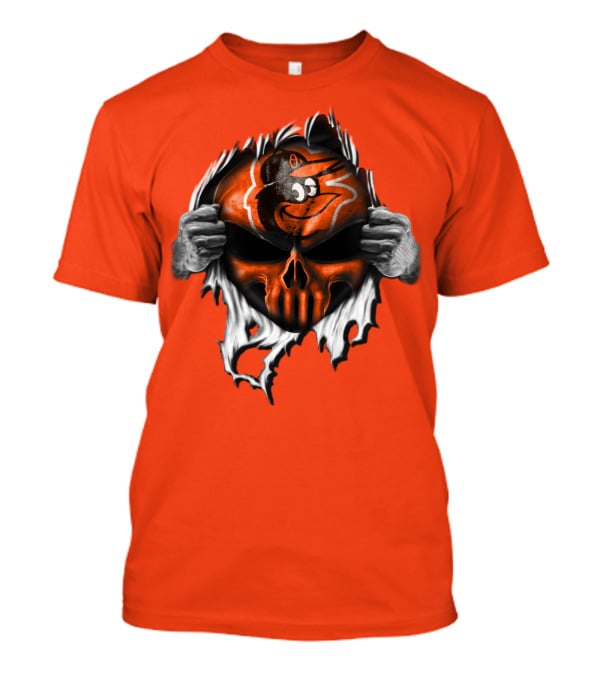 Baltimore Orioles Skull Logo Halloween Rip Effect T-Shirt