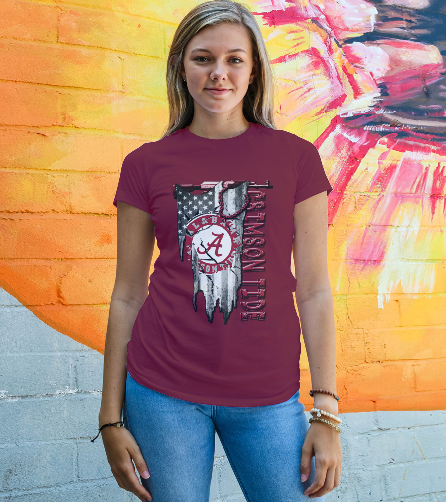 Alabama Crimson Tide American Flag Distressed T-Shirt