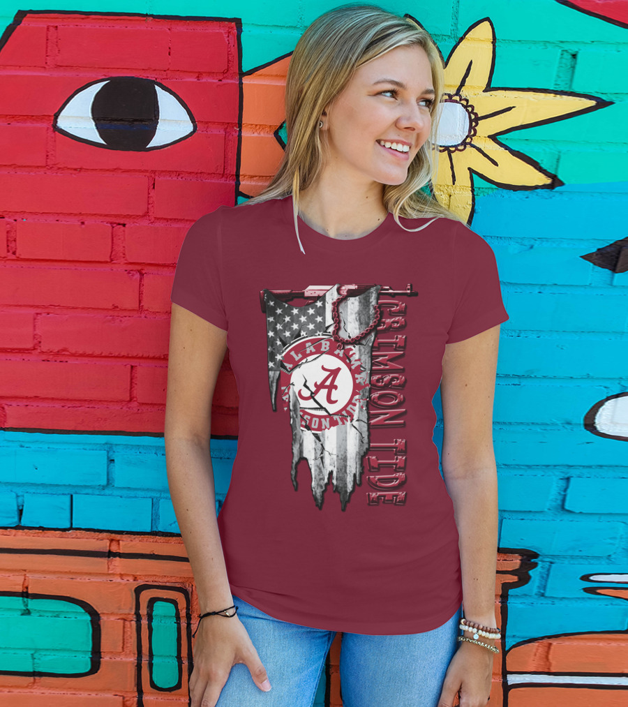 Alabama Crimson Tide American Flag Distressed T-Shirt