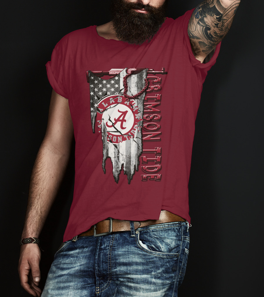 Alabama Crimson Tide American Flag Distressed T-Shirt