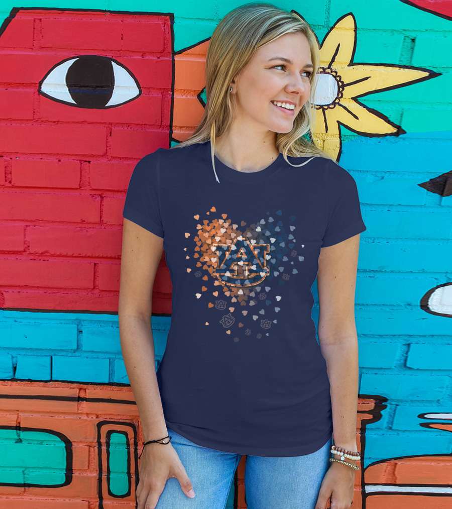 Auburn Tigers Au Logo With Orange And Blue Heart Confetti T-Shirt