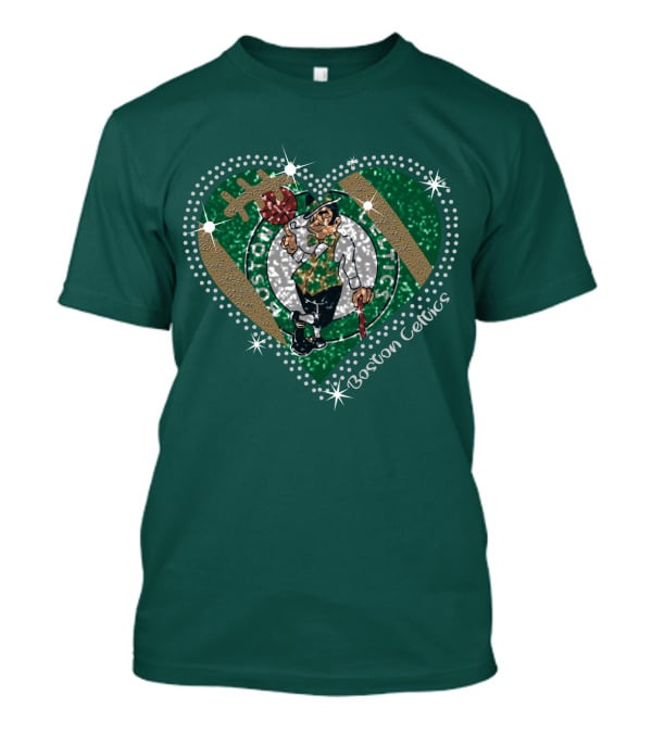 Boston Celtics Heart Logo With Sparkling Green And Gold Accents T-Shirt