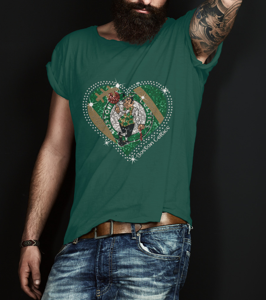 Boston Celtics Heart Logo With Sparkling Green And Gold Accents T-Shirt