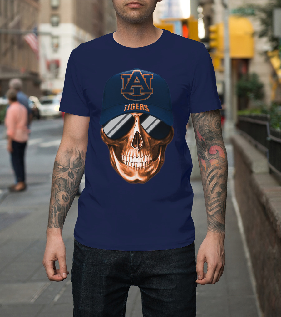 Auburn Tigers Skull With Au Logo Hat And Sunglasses T-Shirt