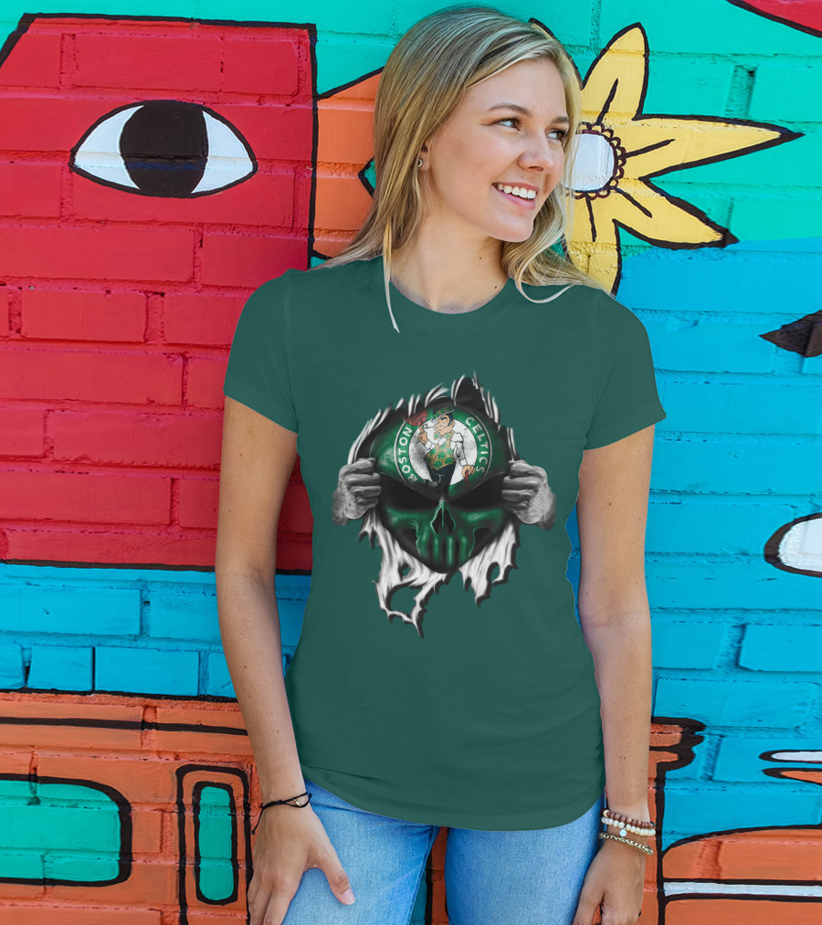 Boston Celtics Skull And Leprechaun Emblem T-Shirt