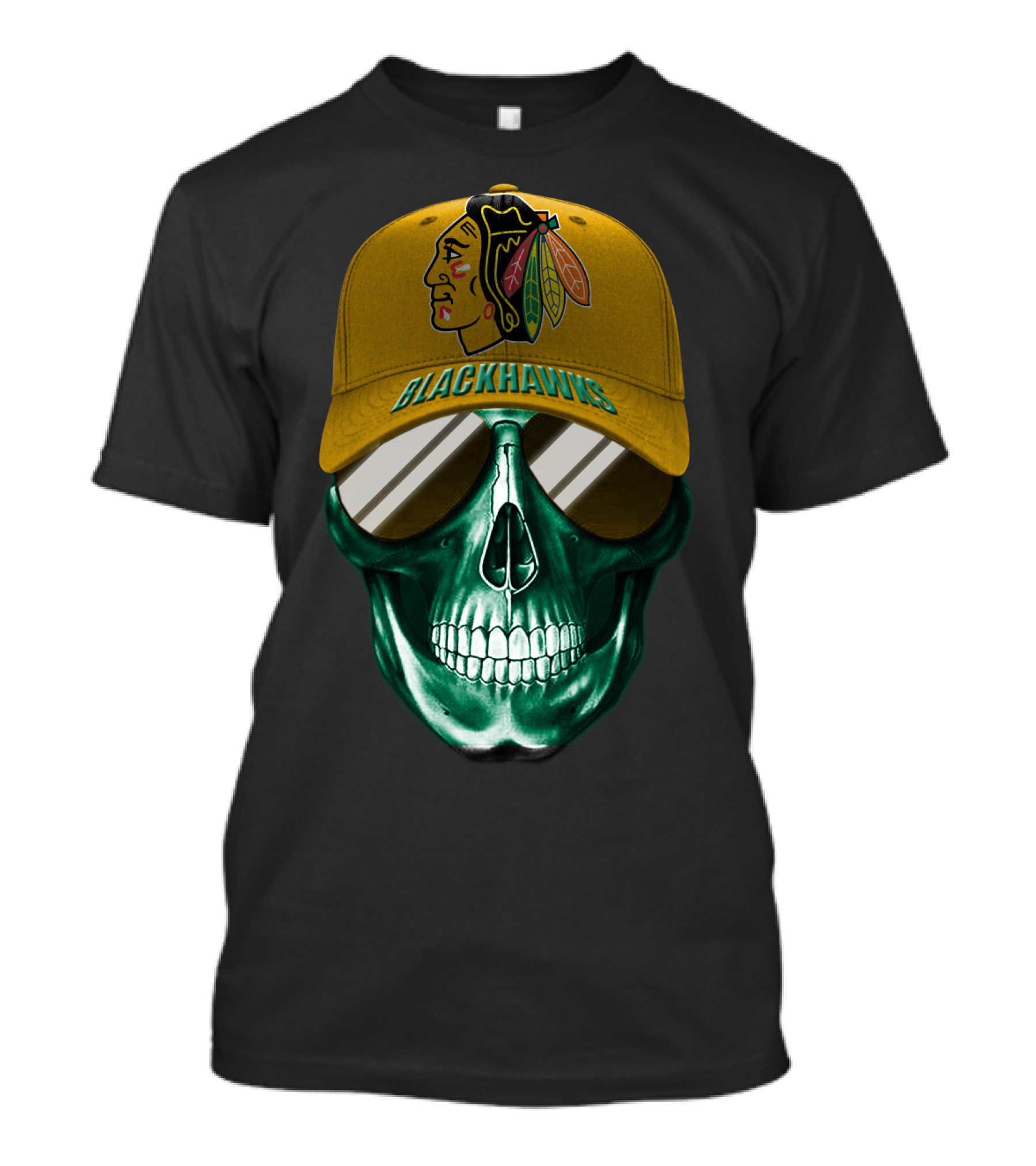 Chicago Blackhawks Skull With Iconic Logo And Cap T-Shirt