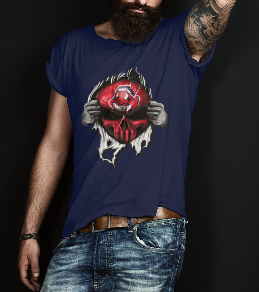 Cleveland Indians Skull Mask Ripping T-Shirt