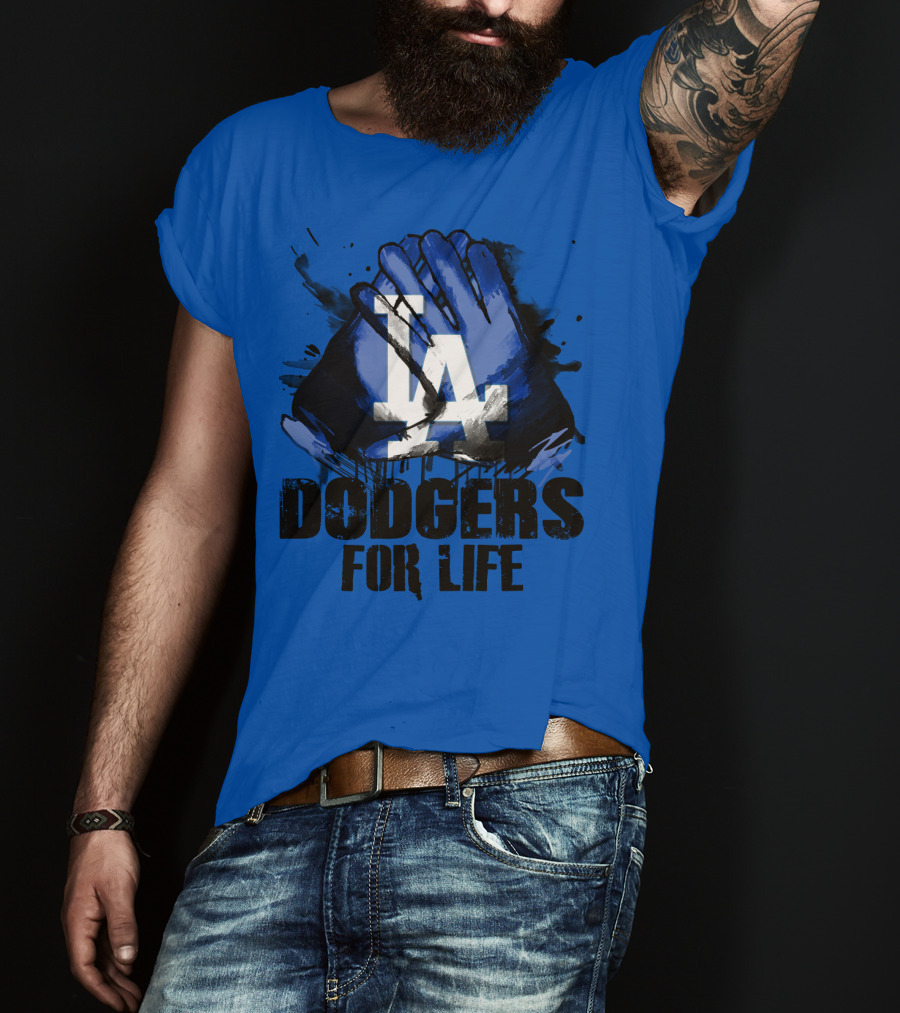 La Dodgers For Life Blue Graphic Featuring Iconic Logo With Hands T-Shirt