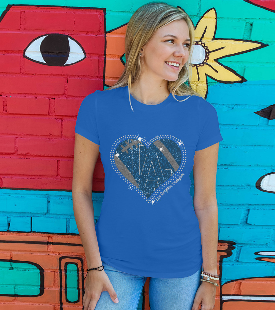 Los Angeles Dodgers Heart Sparkle La Football Stars T-Shirt