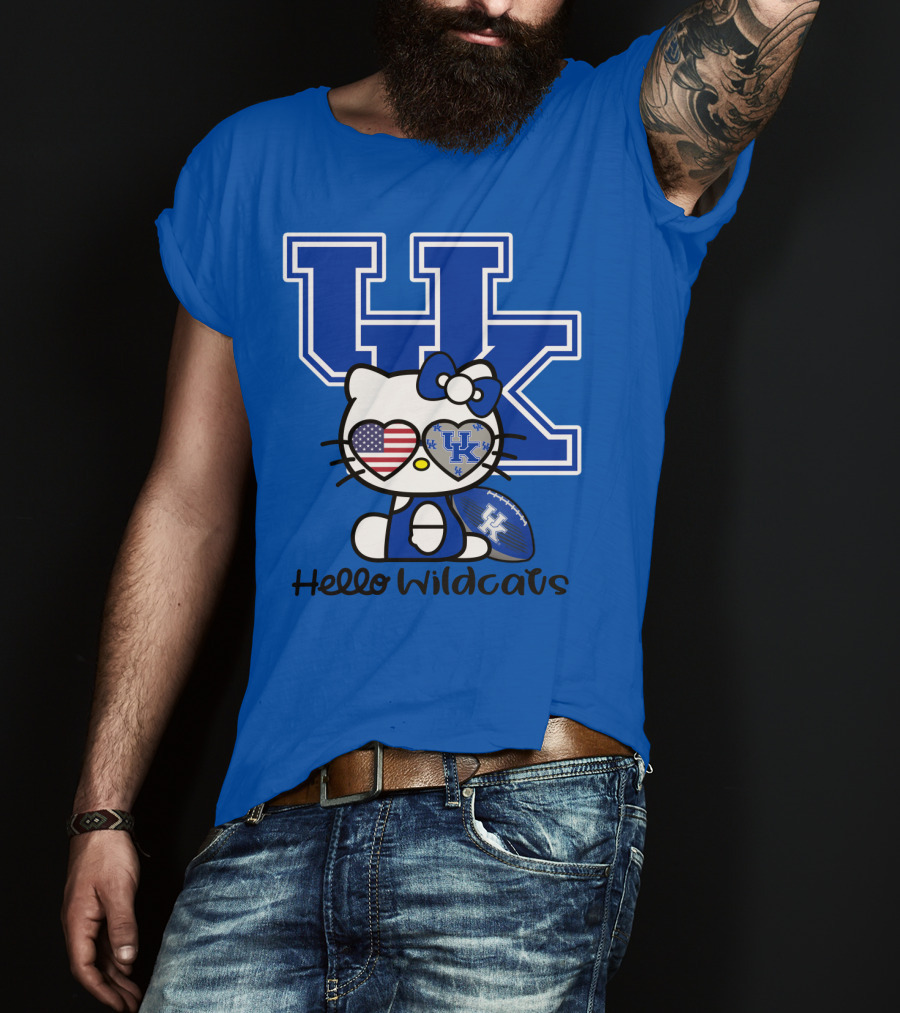 Hello Wildcats Uk Logo Hello Kitty With American Heart And Football T-Shirt
