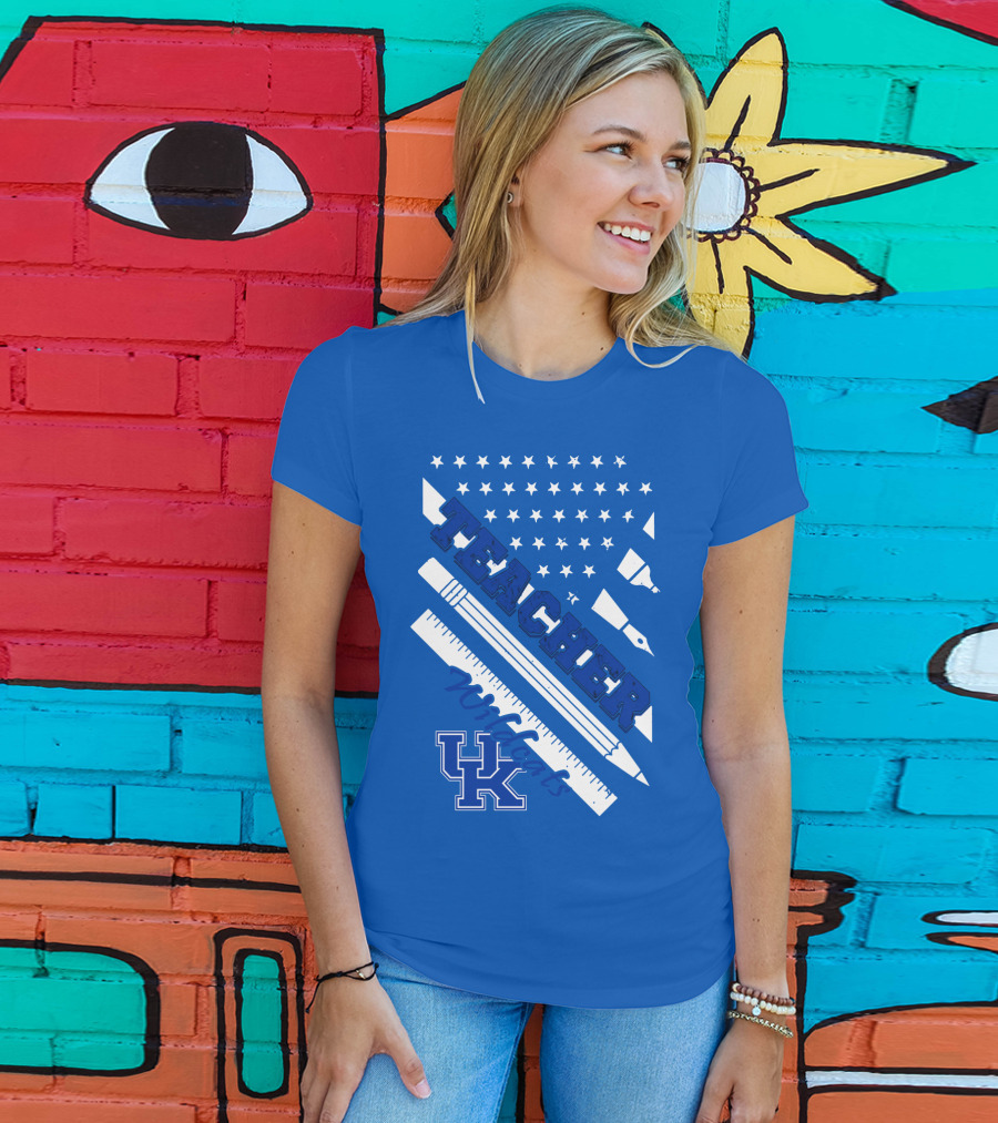 Teacher Wildcats Uk Logo With Stars And Pencils T-Shirt