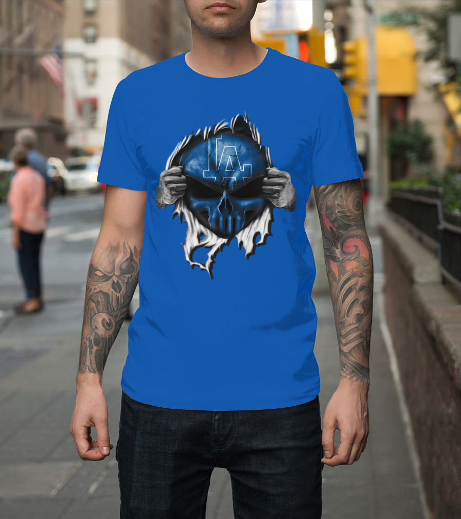 Los Angeles Dodgers LA Blue Skull Hands Peeling T-Shirt