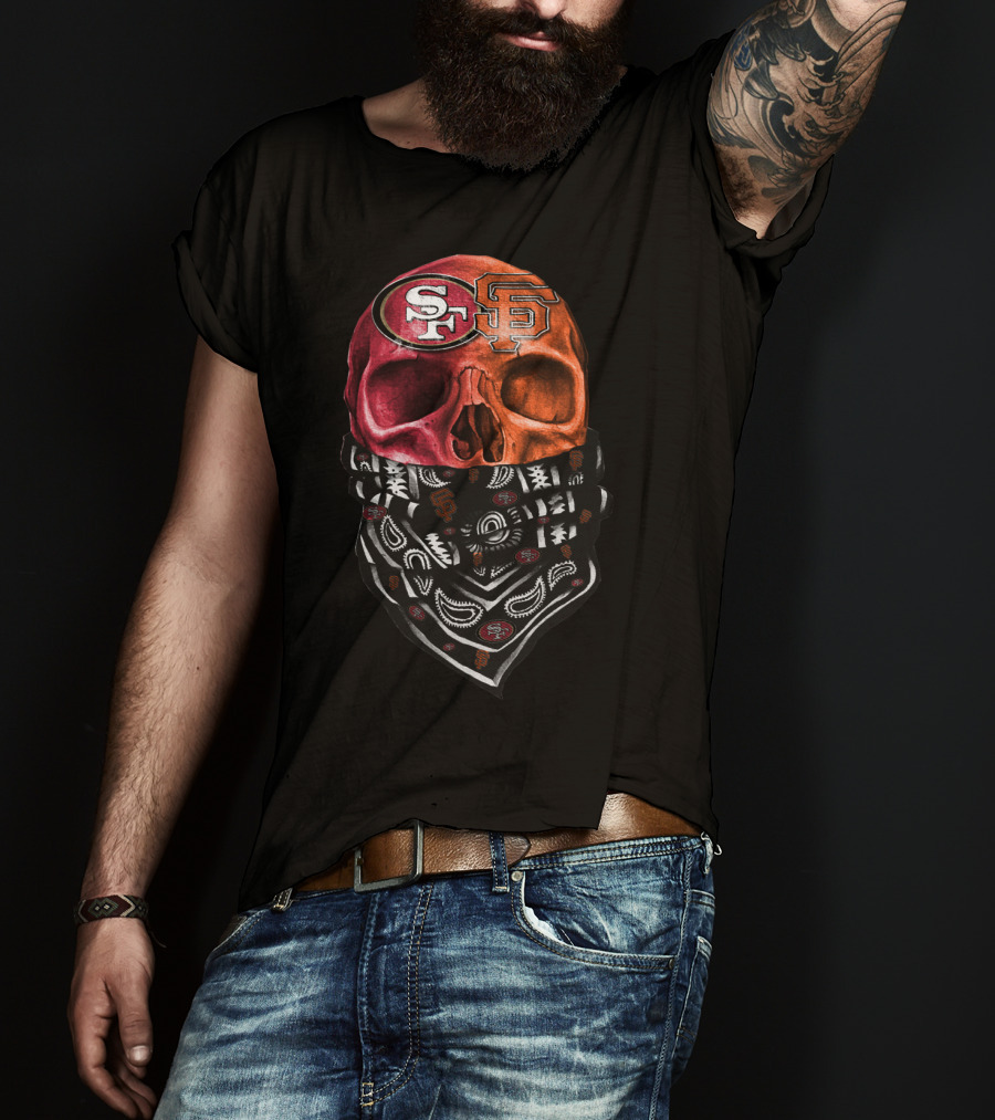 Sf Giants And 49ers Skull Bandana Art T-Shirt