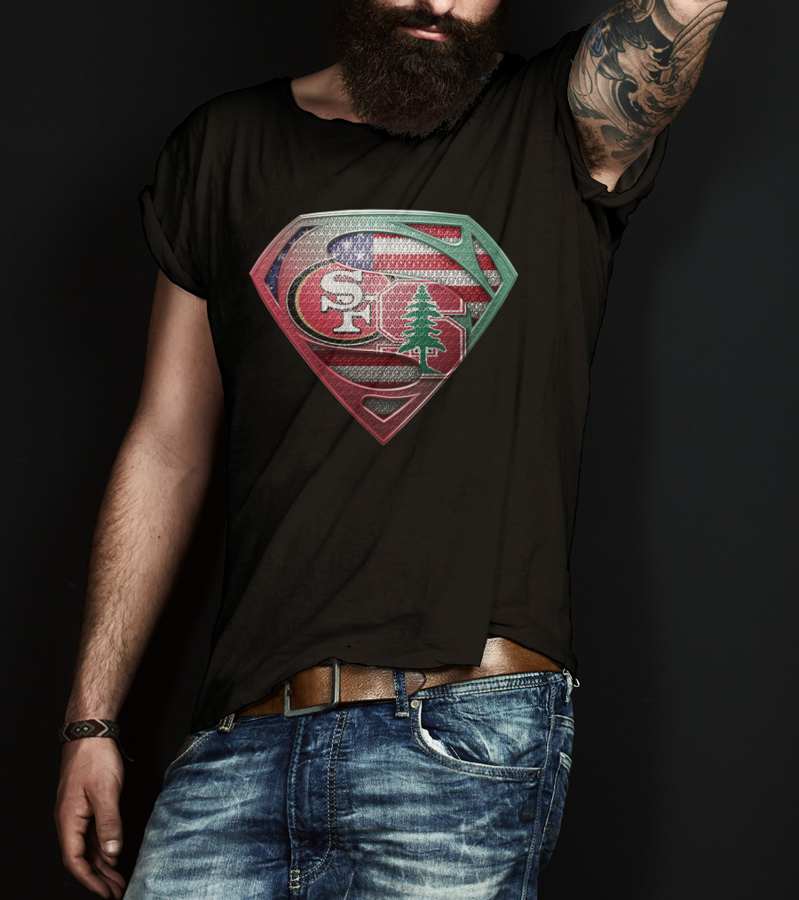 Stanford Cardinal San Francisco 49ers Superman Shield Flag T-Shirt