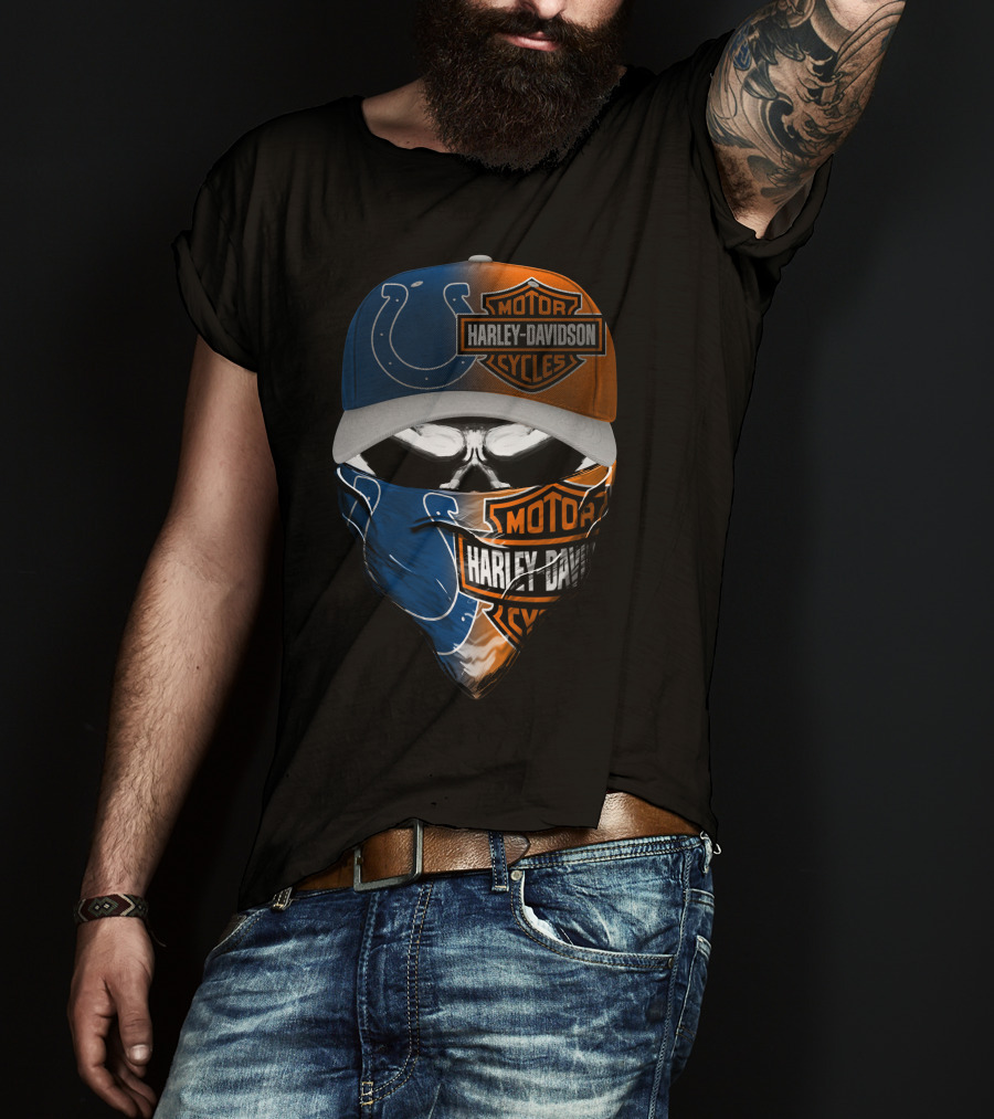 Harley Davidson Motorcycles Colts Skull Hat Bandana T-Shirt