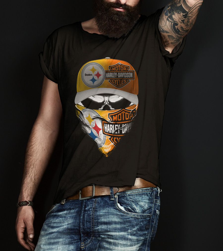 Steelers Harley Davidson Motorcycles Skull Mask T-Shirt