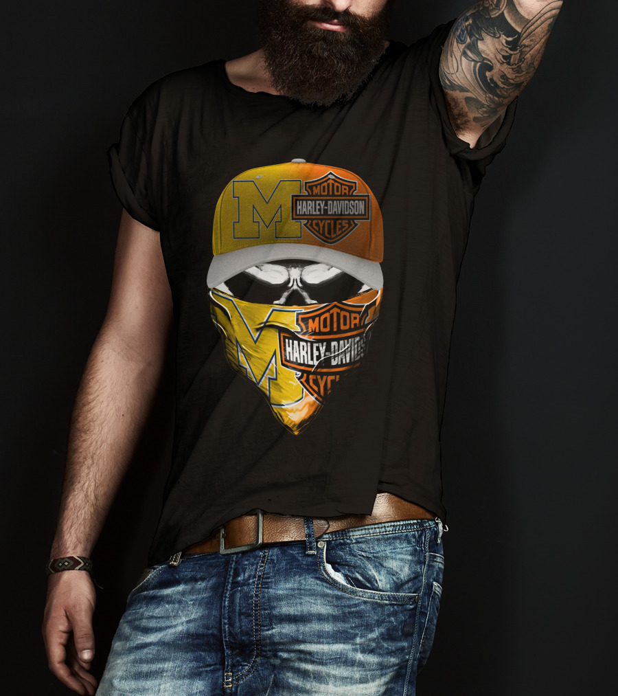 Harley Davidson Motorcycles Skull With M Logo Hat And Bandana T-Shirt