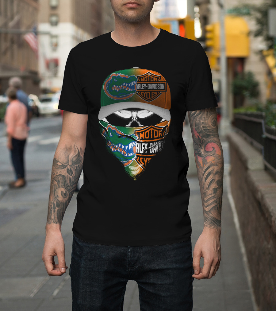 Harley Davidson Gator Face Mask And Cap With Motorcycles T-Shirt
