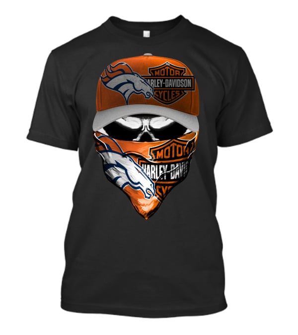 Denver Broncos Harley Davidson Motorcycle Skull Fusion T-Shirt