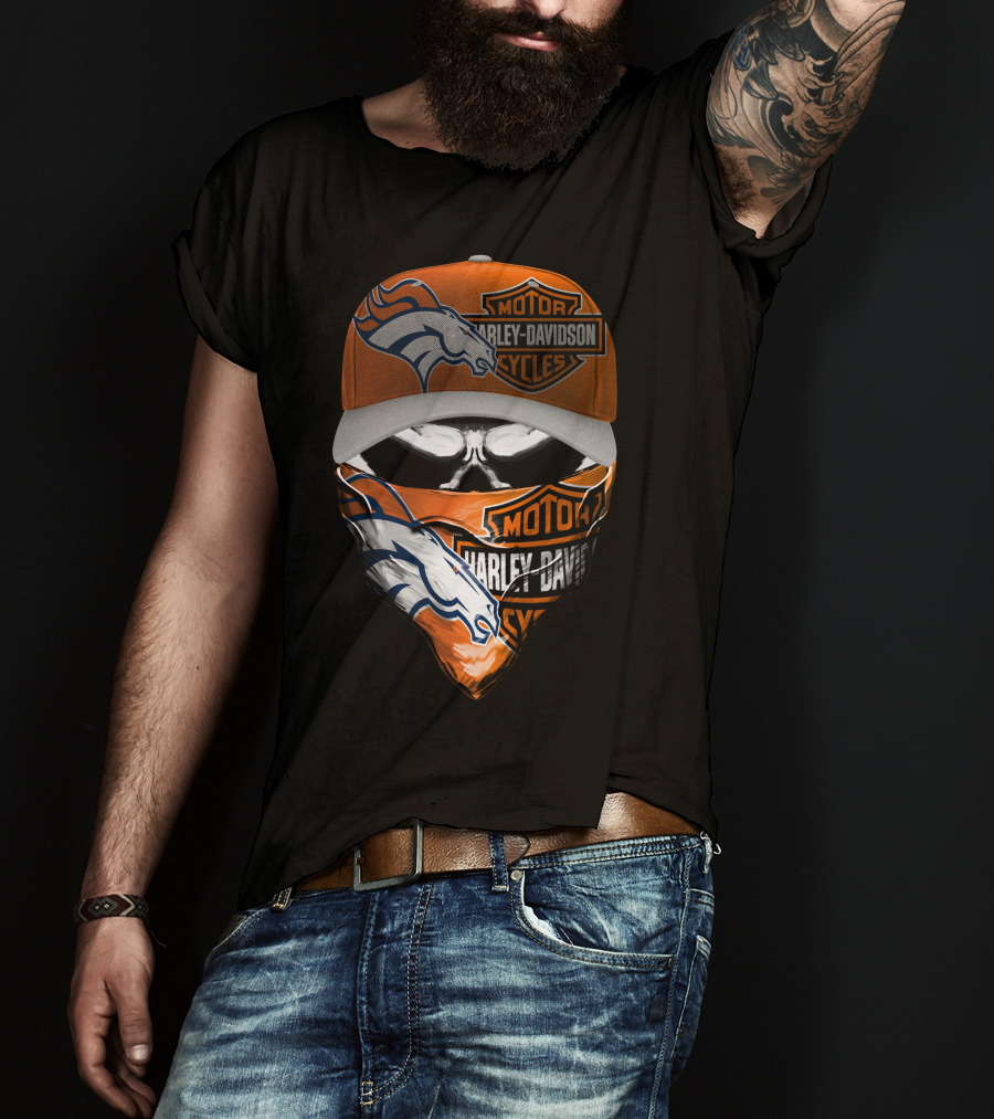 Denver Broncos Harley Davidson Motorcycle Skull Fusion T-Shirt