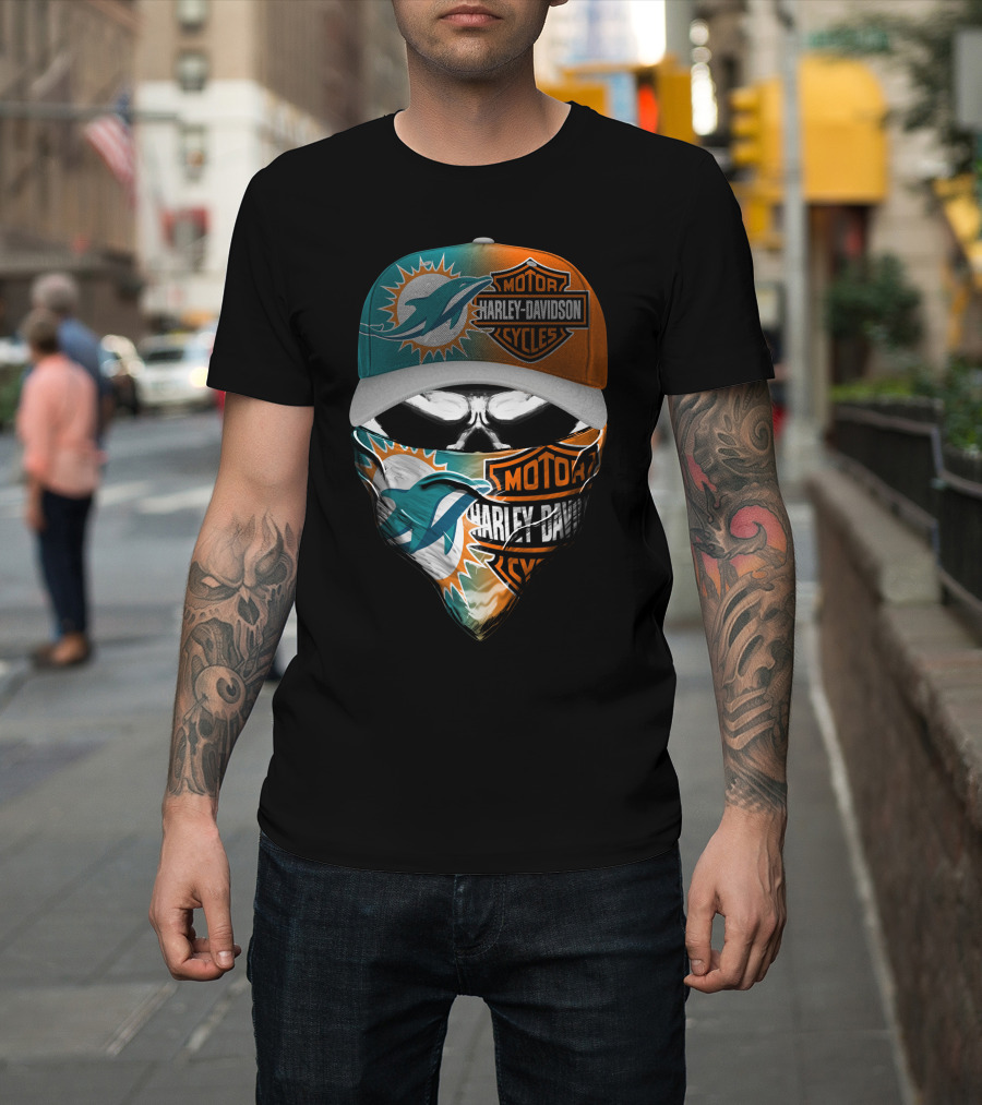 Miami Dolphins Harley Davidson Motorcycles Skull T-Shirt