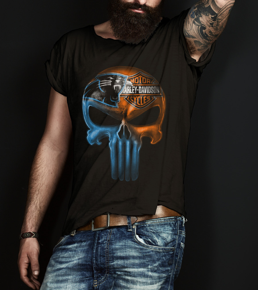 Carolina Panthers Harley Davidson Skull T-Shirt