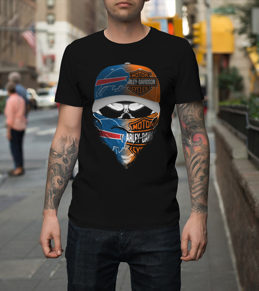 Buffalo Bills Harley Davidson Motorcycles Skull Mask Cap T-Shirt