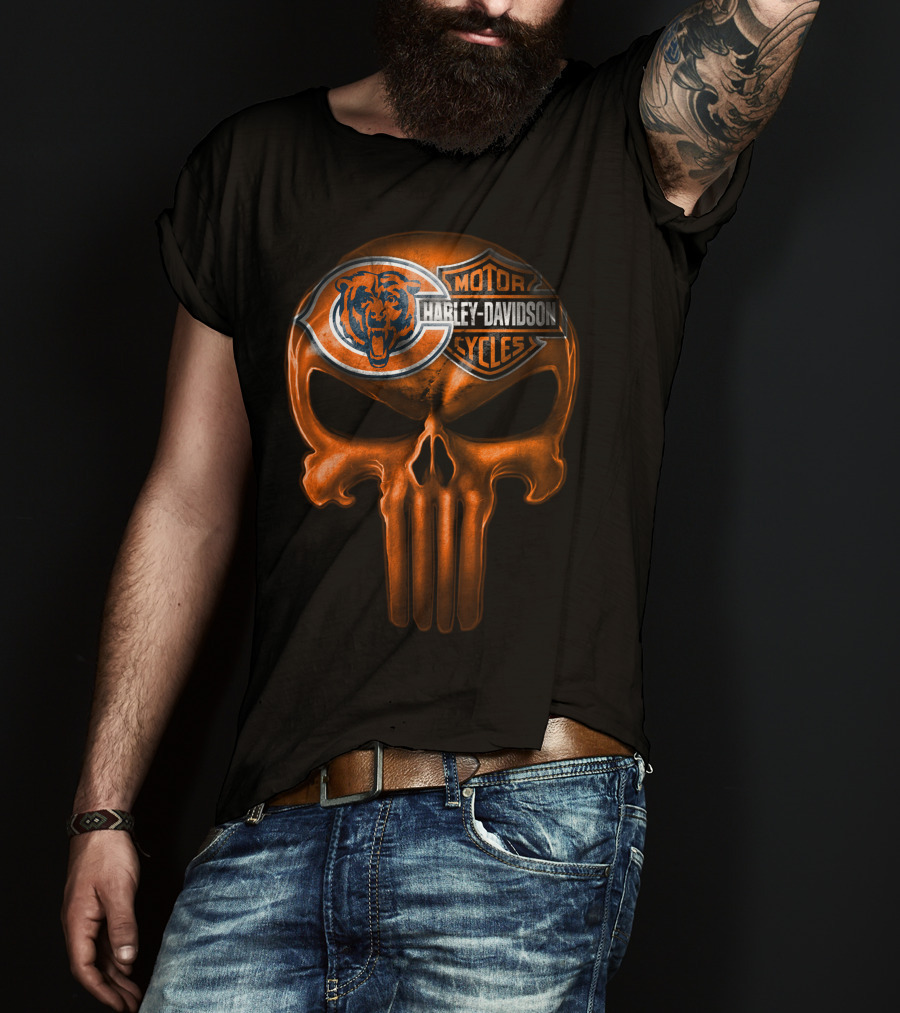 Chicago Bears Harley Davidson Punisher Skull T-Shirt