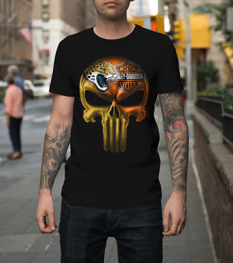 Jacksonville Jaguars Harley Davidson Skull T-Shirt
