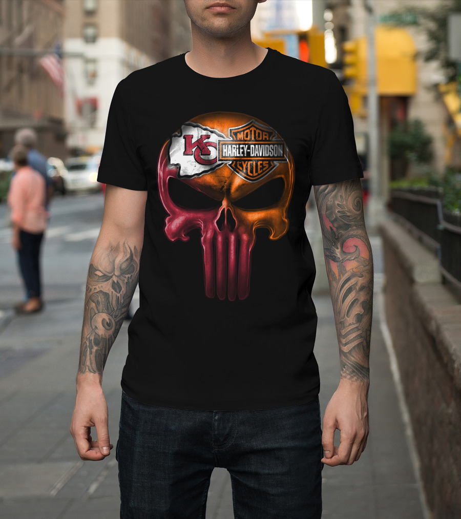 Kansas City Chiefs Harley Davidson Punisher Skull T-Shirt