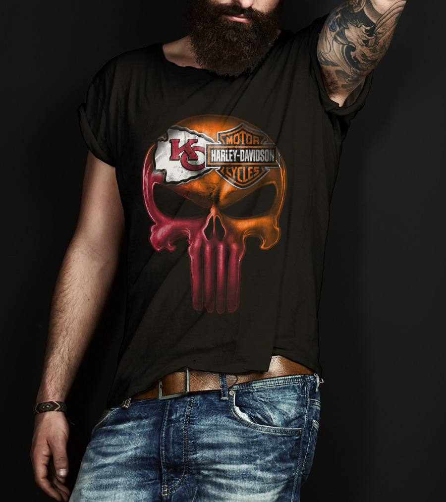 Kansas City Chiefs Harley Davidson Punisher Skull T-Shirt