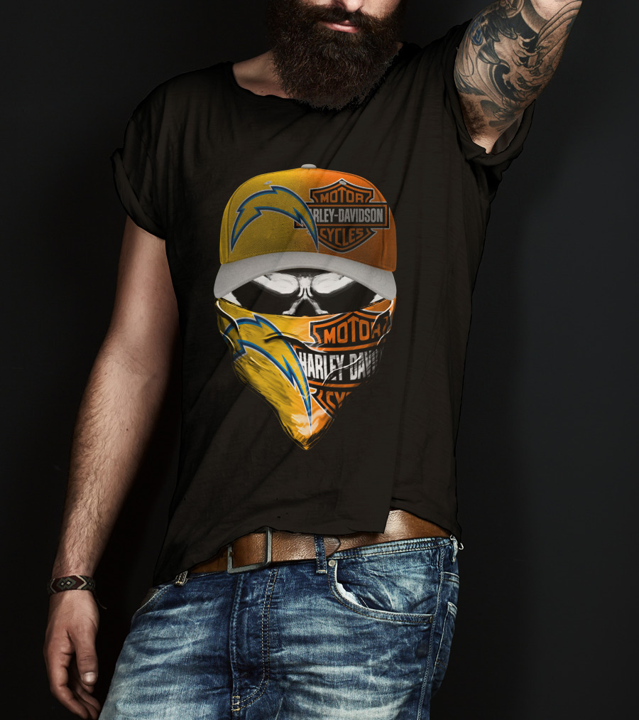 Motor Harley Davidson Los Angeles Chargers Skull T-Shirt
