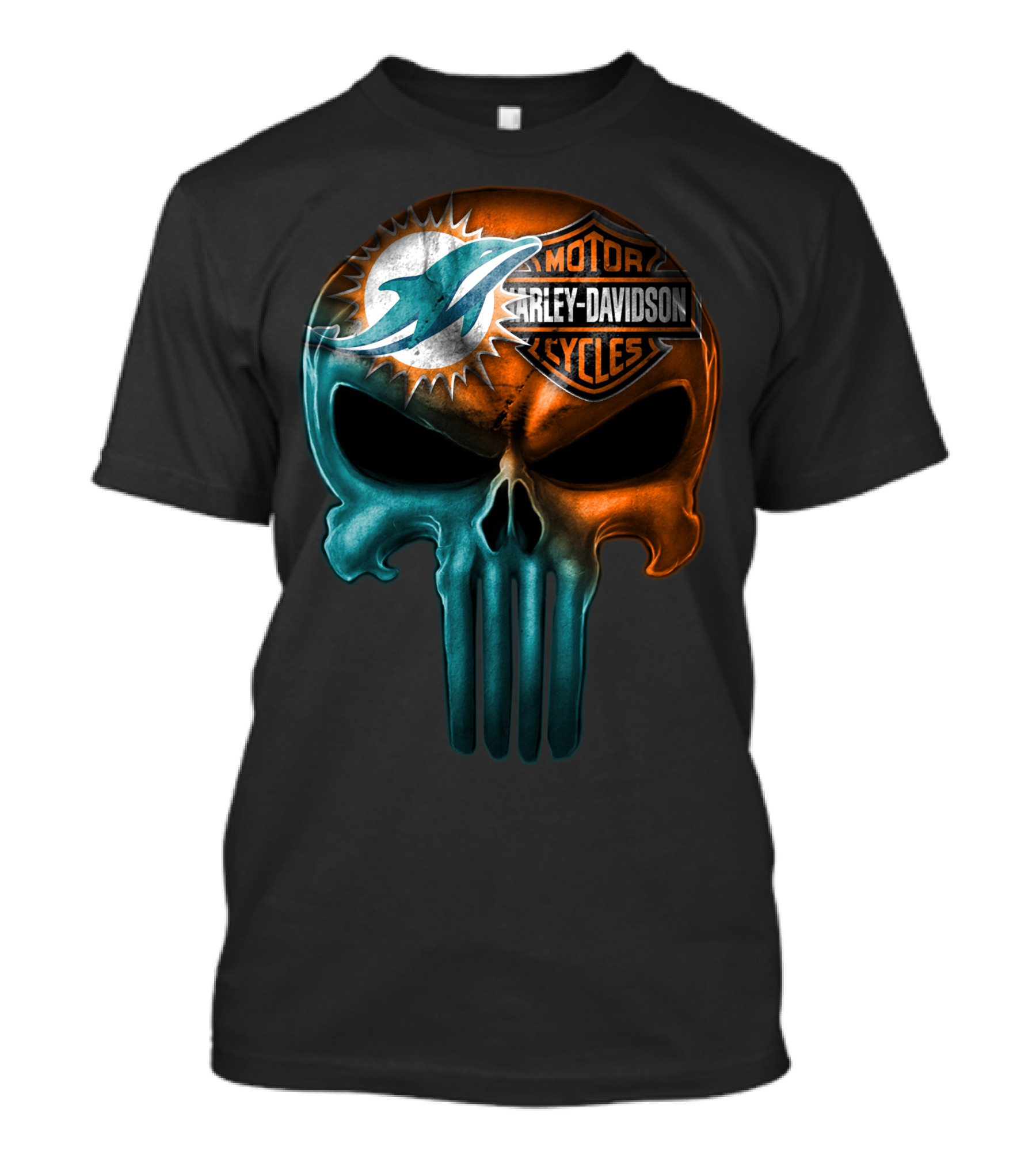 Miami Dolphins Harley Davidson Punisher Skull T-Shirt