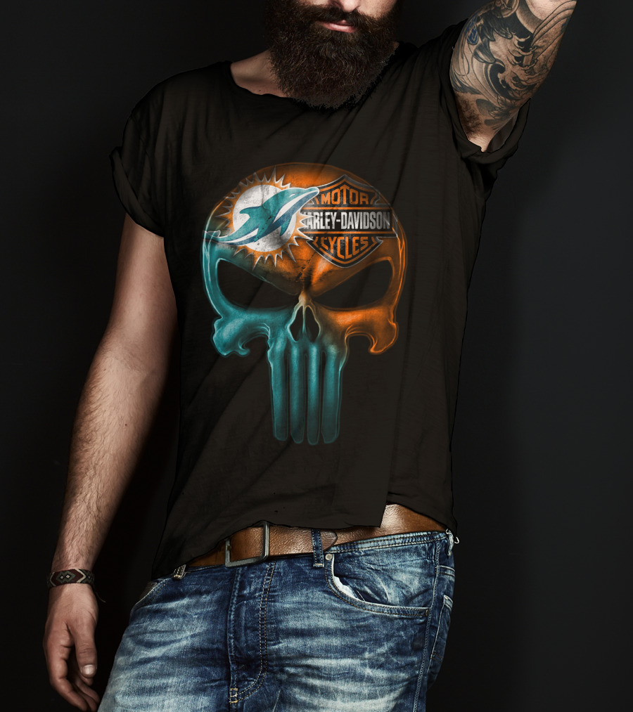 Miami Dolphins Harley Davidson Punisher Skull T-Shirt