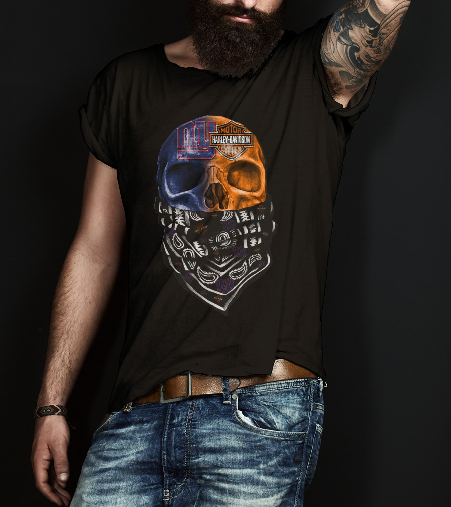 Ny Giants Skull Harley Davidson Bandana 23Hl T-Shirt